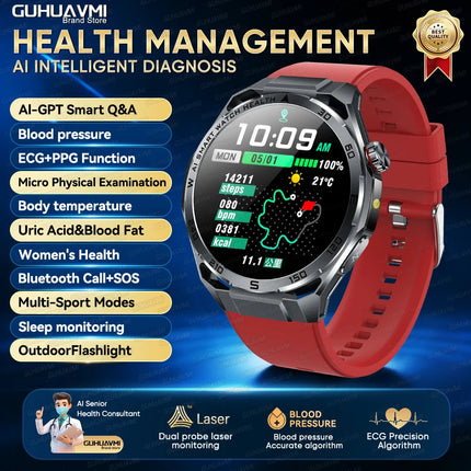 New AI-Diagnosis ECG Smart Watch Blood Lipid/Uric Acid Blood Pressure/Oxygen BIM Fitness Tracker Nuring Grade Health Smartwatch