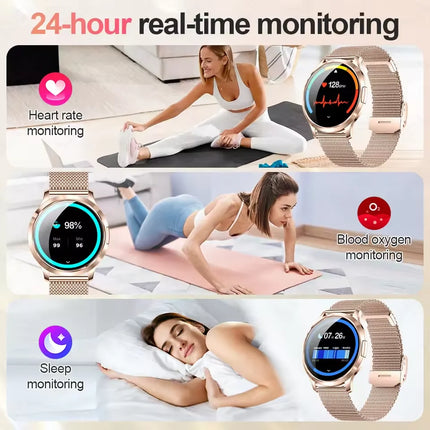 2026New Ultra-thin Women Smart Watch HD AMOLED Full Touch Screen Bluetooth Call Blood Pressure IP68 Waterproof NFC 7.3mm bracele