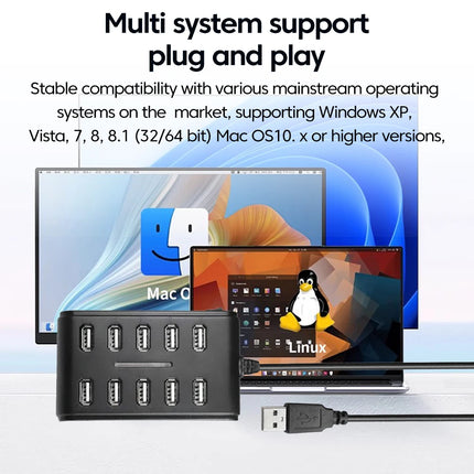 10-in-1 USB2.0 Hub Splitter Multi Usb Hub Individual Switch for Macbook Laptop Accessories Power Charging Station Adapter