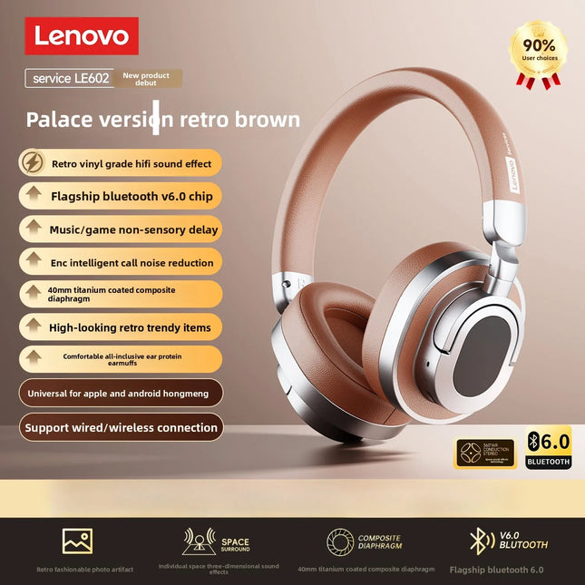 100% Original Lenovo LE602 Head Mounted Wireless Earphones Over-ear 6.0 Bluetooth Headphone HIFI Stereo Music Game Sport Earbuds