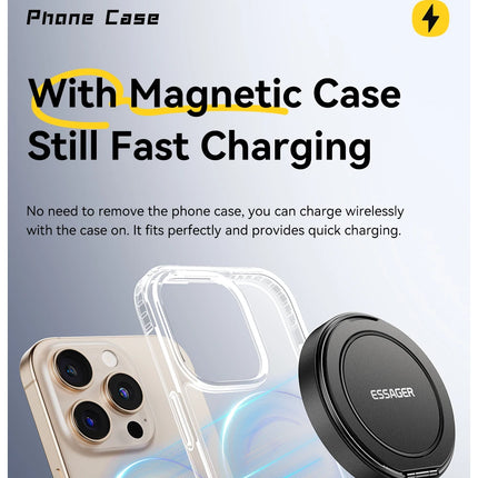 Essager Magnetic Wireless Charger With Holder 15W Fast Charging For iPhone16 15 14 13Pro Max Airpods Mini Wireless Phone Charger