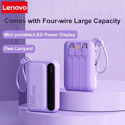 Lenovo 120W 500000mAh Power Bank Large Capacity 4 In1 Cables Intelligent Digital Display Light Portable Powerbank For iPhone New