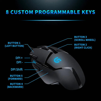 Logitech G402 Gaming Mouse 32‑Bit Built‑In Processor Anti‑Slip Hand Grips For Extended Online Game Playing Experience