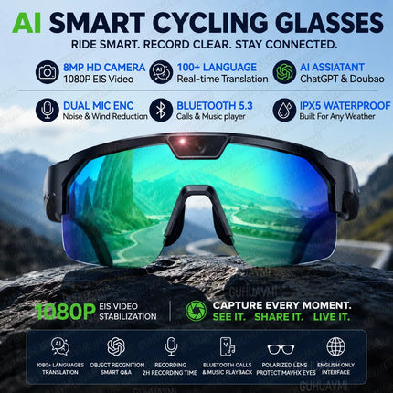 2026 Upgrade Smart Glasses with 8MP Photo&Video Camera AI Assistant Recognition Translation EIS Bluetooth Audio Sunglasses Men