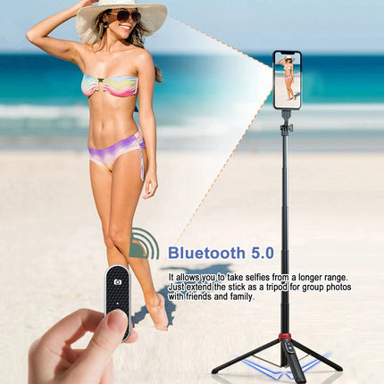 Selfie Stick Tripod 160CM Extendable Selfie Stick with Bluetooth Rechargable Remote Compatible with IPhone Android Phone, Camera