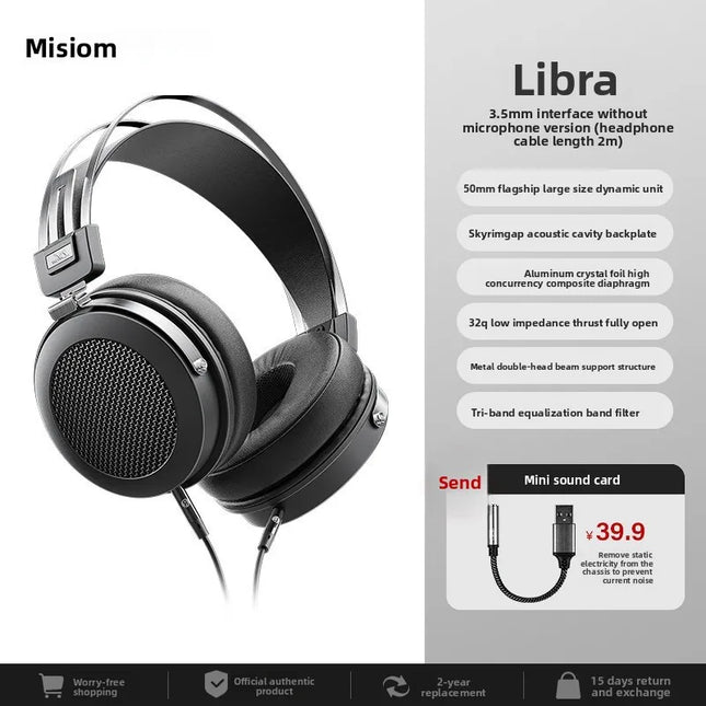 Miusheng Libra Wired HiFi Over-Ear Monitor Headset, 2-in-1 Mic for PC E-sports