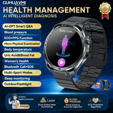 New AI-Diagnosis ECG Smart Watch Blood Lipid/Uric Acid Blood Pressure/Oxygen BIM Fitness Tracker Nuring Grade Health Smartwatch