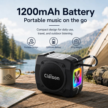 Portable Bluetooth Speaker, 52mm Driver, 5W Output, Bluetooth 5.3, TWS Pairing, RGB Light, FM Radio, TF Card, USB Playback