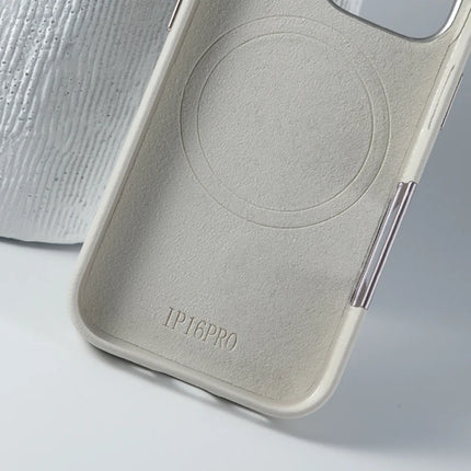 INS Simple Solid Color Leather for MagSafe Phone Case For iPhone 16 Pro Max 16 Pro 16 Wireless Charging Alloy Lens Hard PC Cover