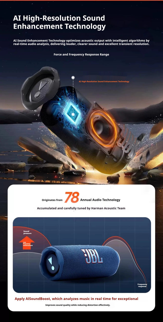 JBL Flip7 Wireless Portable Bluetooth Speaker, IP67 Dustproof & Waterproof Design, Powerful Stereo Deep Bass with PartyBoost Fun