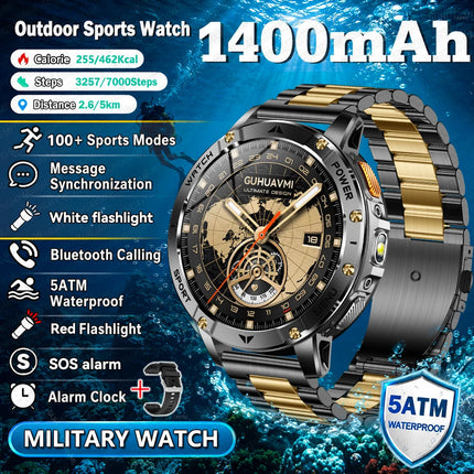 2026New Military Bluetooth call Smartwatch Men 1.7 inches Sapphire glass 1400mAh Battery 5ATM Waterproof Flashlight Sports Watch