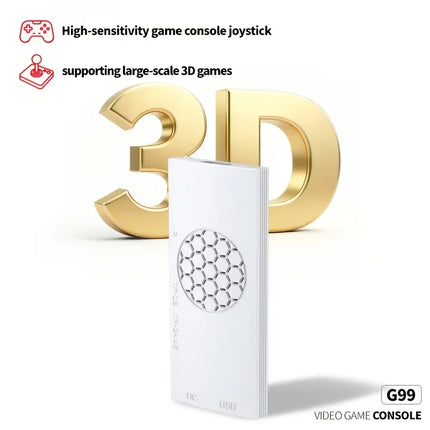 G99 plug and play TV game console, 4K high-definition output, dual wireless controllers, supports two player gaming,