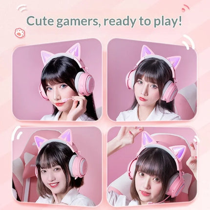 Somic GS510 Gamers Headphone With Microphone Cat Ears Rgb Light Colorful Cute Headset Noise Reduction Girl Gaming Earphones Gif
