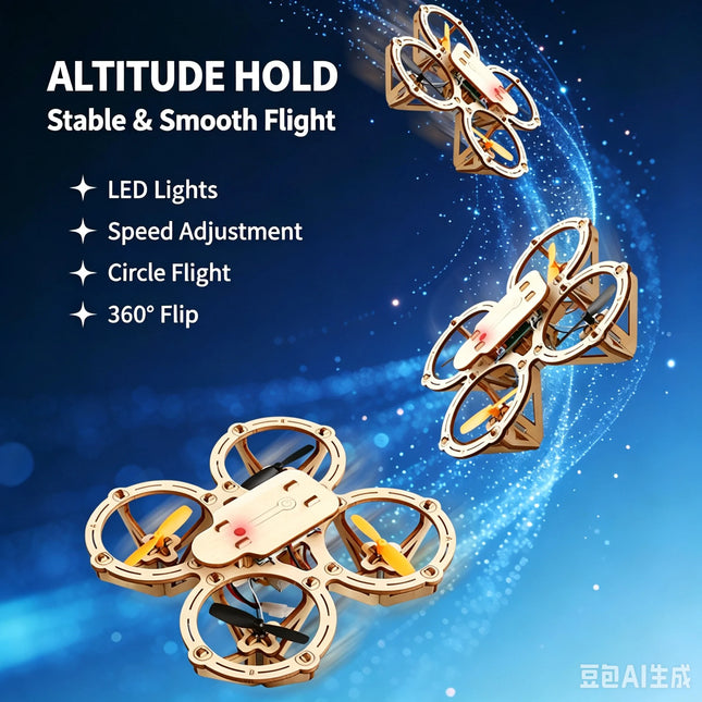 DIY Wooden Assemble Quadcopter Drone Kit, Remote Control Handmade Aircraft, STEM Science Educational Experiment Model
