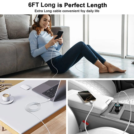 60W USB C to USB C Charging Cable Cord Long for iPhone 16 15/16 15Plus/16 15Pro/16 15Pro Max, iPad Pro/Air/Mini, Galaxy