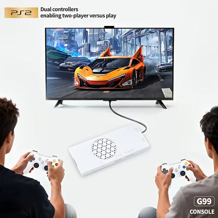 G99 plug and play TV game console, 4K high-definition output, dual wireless controllers, supports two player gaming,
