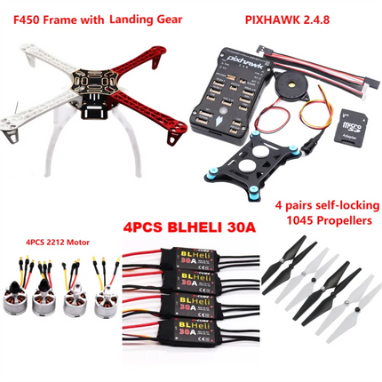 PixHawk2.4.8 Flight Control F450 Drone Kit Ardupilot 100MW Radio Telemetry Quadcopter BLHELI 30A 2212 Motor ESC Landing Gear