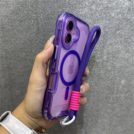 Luxury With Lanyard Clear For Magsafe Phone Case For iPhone 14 11 12 13 15 16 17 Pro Max Shockproof Armour Wrist Strap Cover