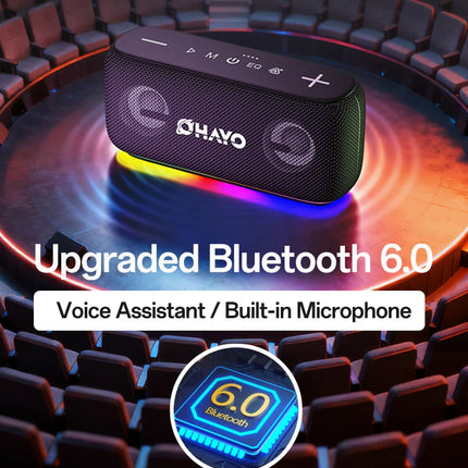 OHYAO Bluetooth Speaker 6.0, 60W Stereo Sound, Titanium Membrane Drivers, RGB Lights, Individual EQ, For Home, Outdoors, Garden