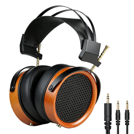 Hellodigi HD11 Headsets 53MM Speaker Open-Back HIFI Wooden Headphones With Dual 3.5mm Detachable Cable Retro-Vintage Style