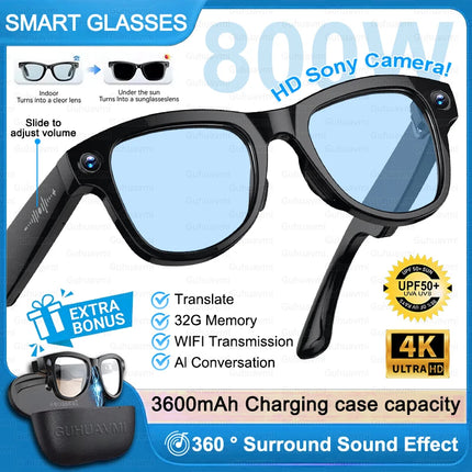 Smart Glasses M02 Ultra 2026 AI ChatGPT 1080P HD Camera 3600mAh Power Bank Charging Case 32GB Music Video Translation Sunglasses