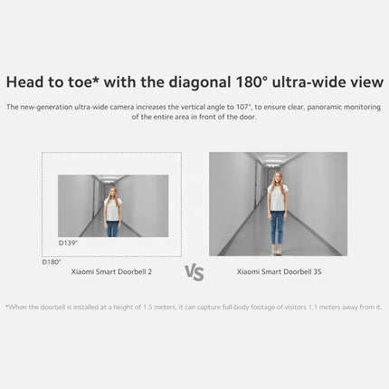 Xiaomi Smart Doorbell 3S 2K Ultra HD Night Vision Video Doorbell Long Battery AI Human Recognition Work with Mi Home APP