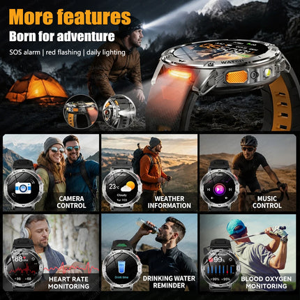 2026New Military Bluetooth call Smartwatch Men 1.7 inches Sapphire glass 1400mAh Battery 5ATM Waterproof Flashlight Sports Watch