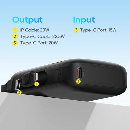 22.5W Fast Charging 10000mAh Power Bank, Dual Built-in Cable Portable Battery for New IPhone 16 Series & Android