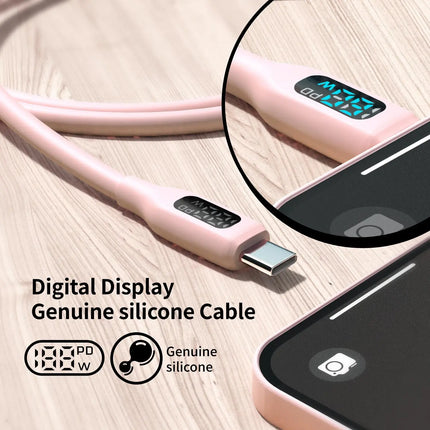 60W USB-A to USB-C Fast Charging Cable  Flexible Pink Silicone Charger For iPhone 17/16/15 Pro/Max, iPad, AirPods Type-C Tablets