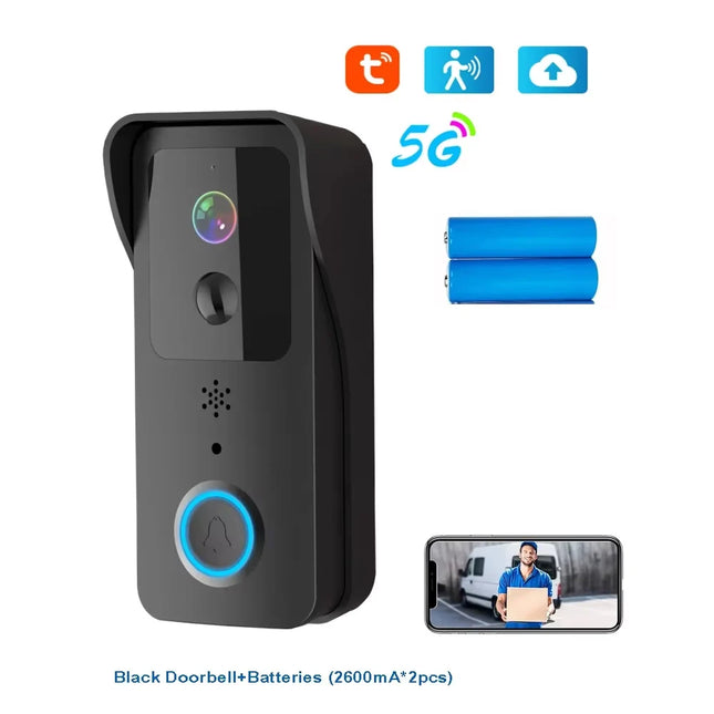 5G 2.4G WiFi Video Doorbell 1080P Tuya Smart Outdoor Wireless Intercom Waterproof Wireless Camera with AC/DC Power Supply
