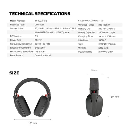 FANTECH Studio Pro v2 WHG03PV2 Wireless Headset Quad-Mode Connecivity Virtual 7.1 Sound and 50mm Big Drive Foldable Headphones