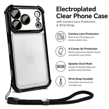 Fashion Transparent Four Corners Shockproof Phone Case for IPhone 17Air 17 13 12 11 Pro Max 16 15 14 Plus with Wrist Strap Cover