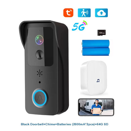 5G 2.4G WiFi Video Doorbell 1080P Tuya Smart Outdoor Wireless Intercom Waterproof Wireless Camera with AC/DC Power Supply