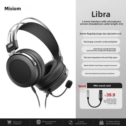 Miusheng Libra Wired HiFi Over-Ear Monitor Headset, 2-in-1 Mic for PC E-sports