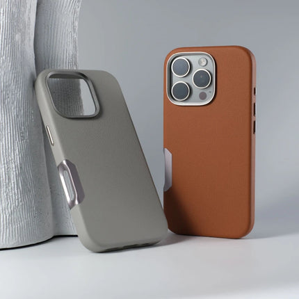 INS Simple Solid Color Leather for MagSafe Phone Case For iPhone 16 Pro Max 16 Pro 16 Wireless Charging Alloy Lens Hard PC Cover