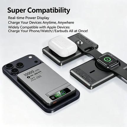 Portable Aluminum Alloy Wireless Charging Power Bank Magnetic Wireless Fast Charging with Screen for Phones Watches Headphones
