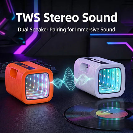 Portable Tunnel-Style Bluetooth Speaker with Immersive Abyss RGB Lighting, TWS Stereo, Mini Wireless Speaker, FM Radio