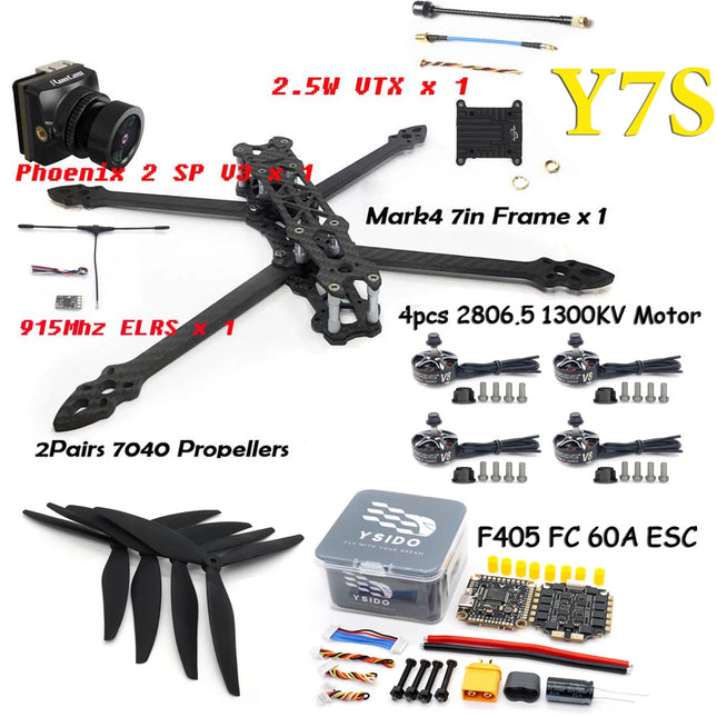 MARK4 7in Frame Kit F405 FC 60A ESC Stack 2806.5 Brushless Motor 7040 Propeller 2.5W VTX Camera ELRS for FPV 7" Long Range Drone