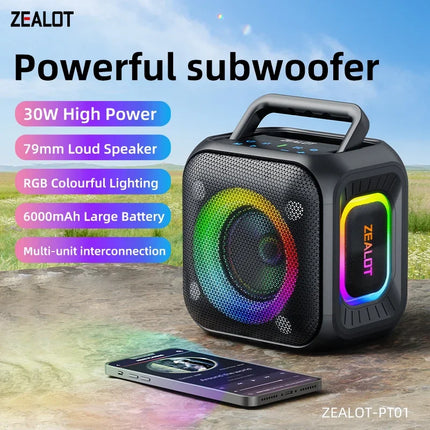 ZEALOT-PT01 Bluetooth Speakers 30W Enhanced Bass Portable Outdoor Wireless Speaker 12Hrs IPX6 Waterproof Speaker Bluetooth 5.4