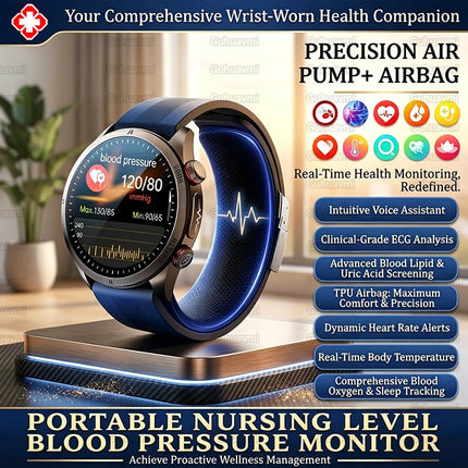 2026 New Upgrade Air Pump Blood Pressure Accurate Measure SmartWatch ECG Micro Physical Examination NFC Airbag Smart Watches Man