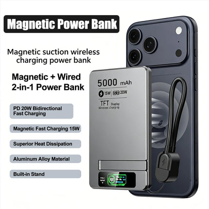 Wireless Magnetic Power Bank Travel Portable Fast Charging 5000mAh 10000mAh Capacity Digital Display For Phone Watch Earphones