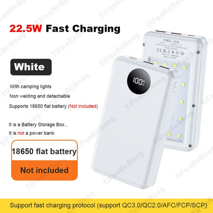6*18650 20000mAh Power Bank Case 22.5W Fast Charging 15W Wireless Charging Mobile Power Bank Housing Battery Holder For Phone