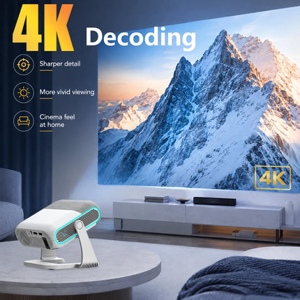 360° Rotation Portable Projector Support 1080P 4K HDR Android14 500Ansi 2.4G/5G Wifi 6 BT Home Cinema Office Smart Projector