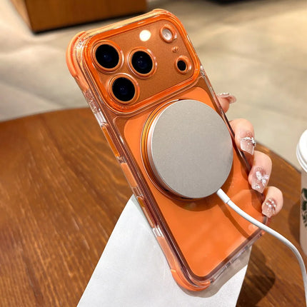 Crystal Clear For Magsafe Phone Case For iPhone 17 16 15 14 13 Pro Max Rotating Magnetic Bracket Holder Shockproof Bumper Cover