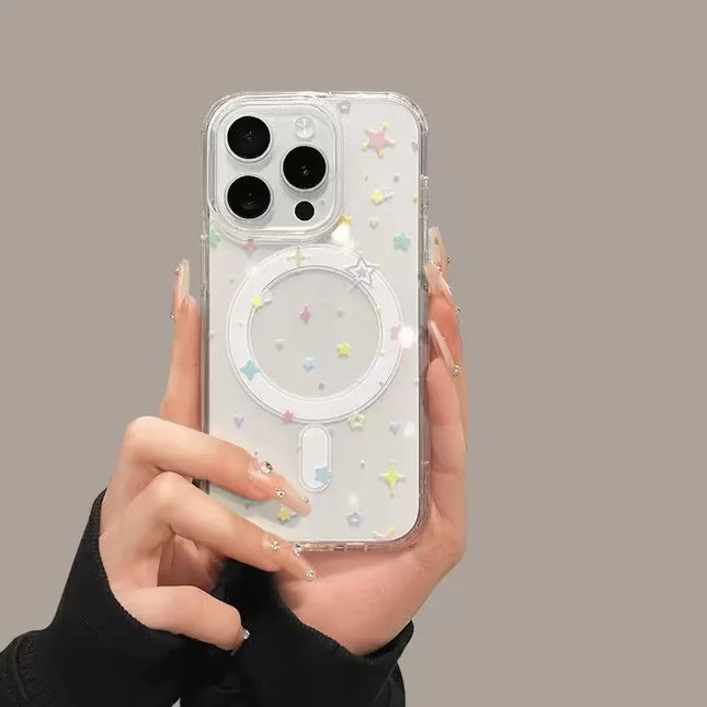 Colorful Pentagram For Transparent Magsafe Phone Case for IPhone 16 16e 15 12 13 11 14 Pro Max Plus Senior Magnetic Cover Case