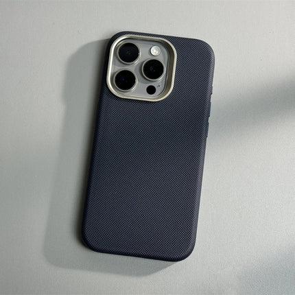 Alloy Lens Diamond Relief Leather Phone Case For iPhone 17 16Pro Max 16 15 14 Pro 13 Wireless Charging Magnetic Hard Armor Cover
