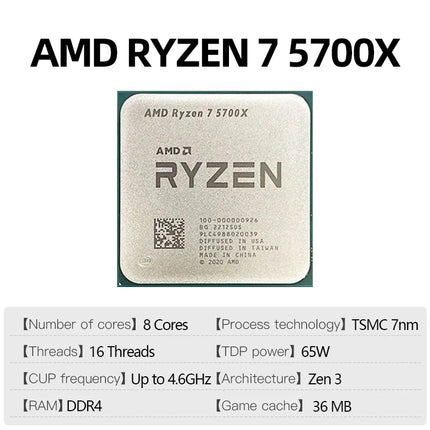 AMD Ryzen 7 5700X 8-Core 16-Thread CPU 4.6GHz AM4 Gaming Desktop PC No Integrated GPU