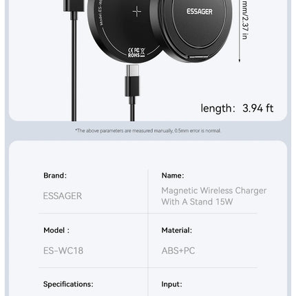 Essager Magnetic Wireless Charger With Holder 15W Fast Charging For iPhone16 15 14 13Pro Max Airpods Mini Wireless Phone Charger