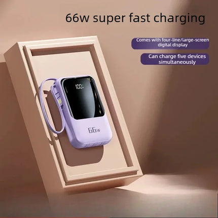 Power Bank 20000mAh 66W Fast Charging Portable Charger With Built-in Cable For Mobile Devices Mini Large Capacity Travel Backup