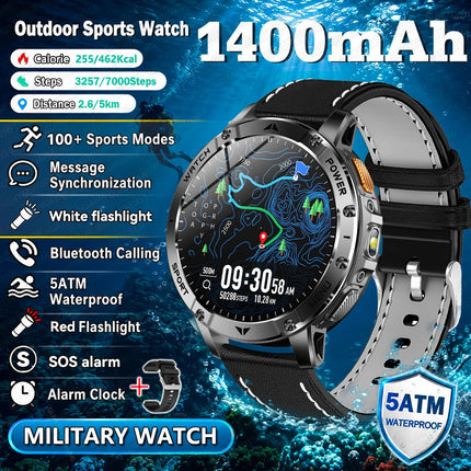 2026New Military Bluetooth call Smartwatch Men 1.7 inches Sapphire glass 1400mAh Battery 5ATM Waterproof Flashlight Sports Watch